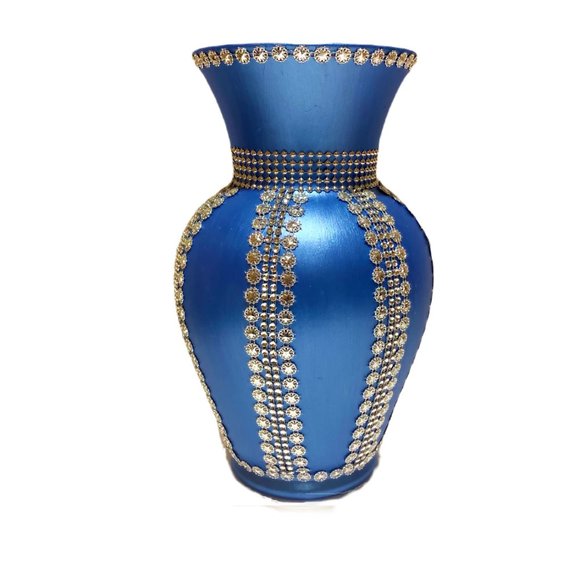 Handmade Brilliant Metallic Blue and Silver Exquisite Vase - Picture 1 of 6